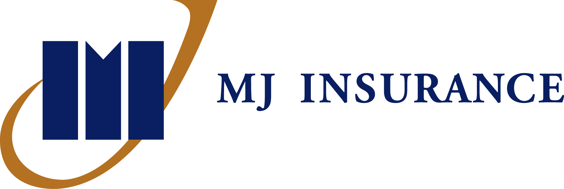 MJ Insurance blue and gold swoosh logo.
