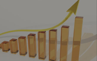 A glass chart with a glass arrow pointing upwards